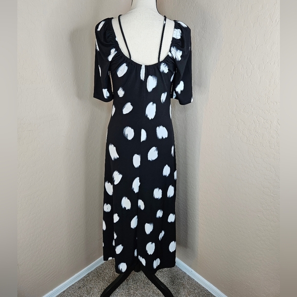 11. Honore' Lauryn Womens Black & White Painterly Dot Midi Dress Sz 0=10-12 - Picture 9 of 16